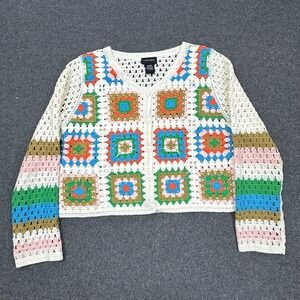 Liv Los Angeles Crochet Cardigan Colorful Granny Square Boho Size L